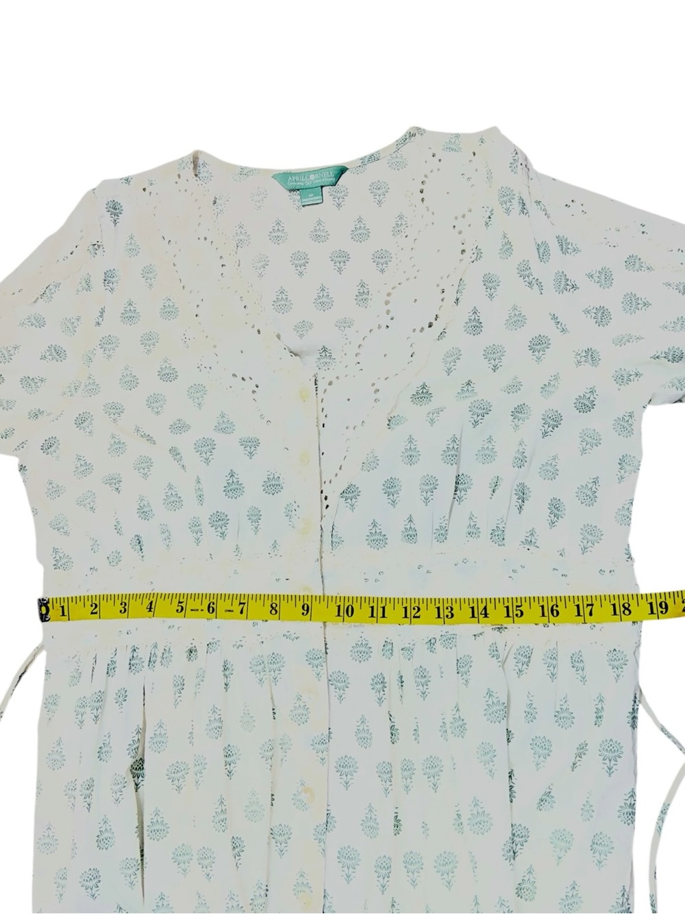 April Cornell Prairie floral cottagecore maxi Dress tiered lace inserts medium - Picture 12 of 14